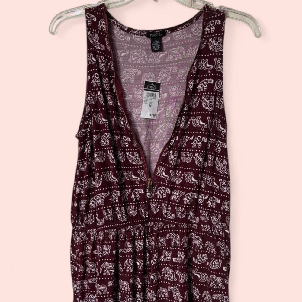 Rue21 Burgundy and White Elephant Print Sleeveless Romper